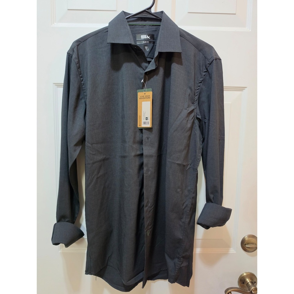 Eddie Bauer Mens Slim Fit Dress Shirt M 15-15.5 34/35 Black TJEBFT002SLS NWT